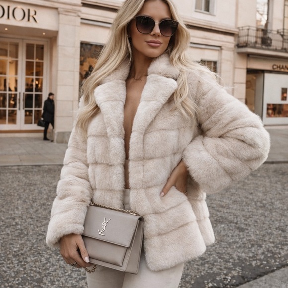 Jackets & Blazers - Luxury faux fur plush puffed jacket cream ivory